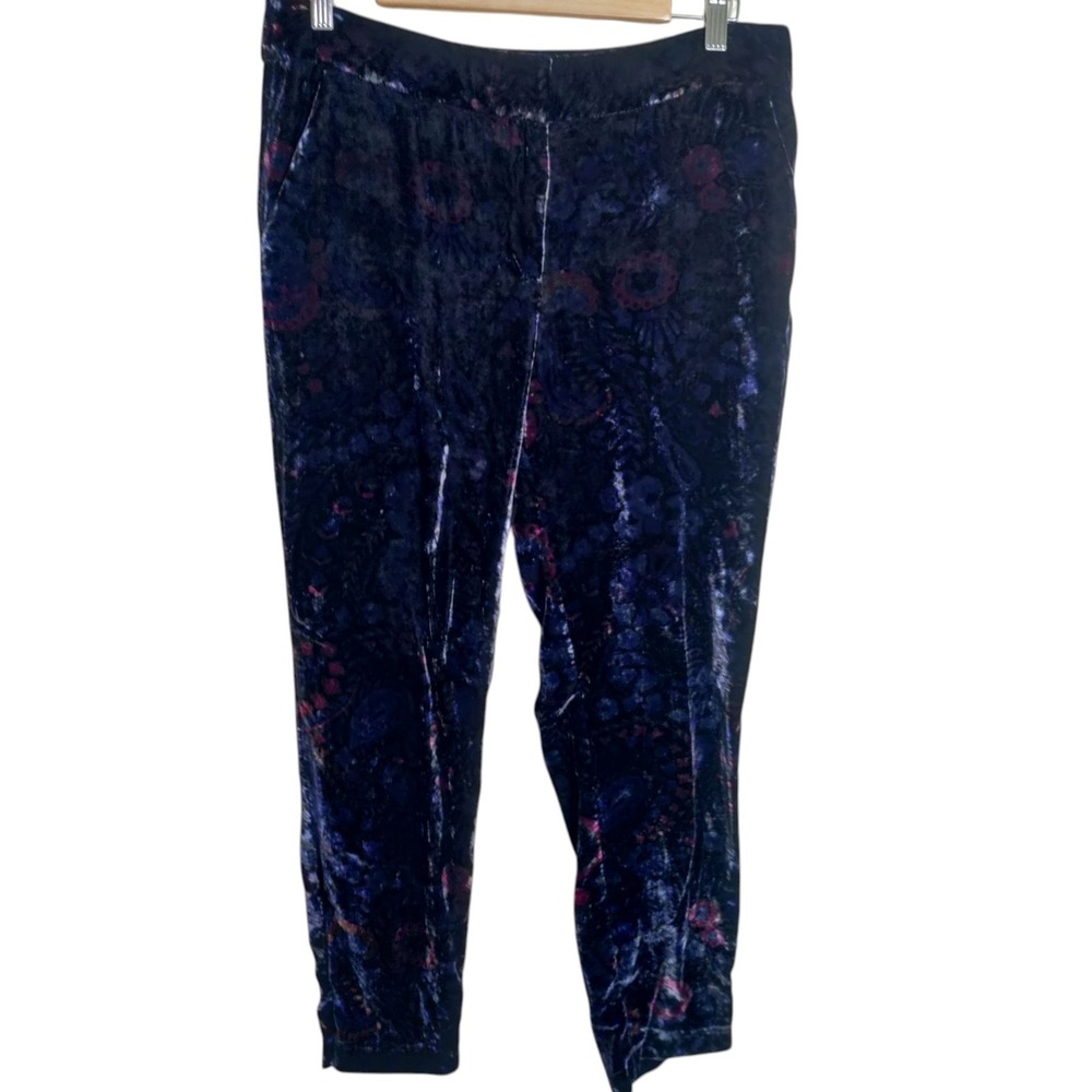 LOFT Slim Paisley Floral Print Dark Navy Blue Velvet Pants - Sz 6 Goth Fairy